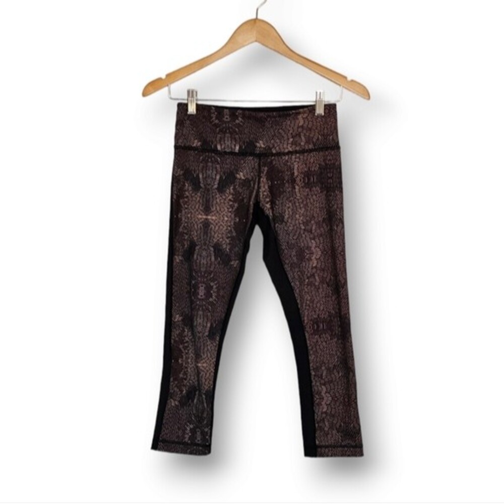 Lululemon Wunder Under Crop II Golden‎ Godess Size 4 Active Leggings Brown Black